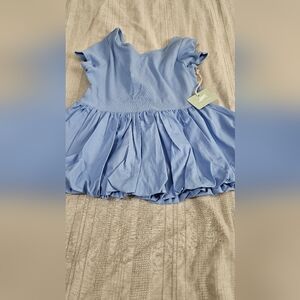 Owillo® Girls' Short Sleeve Smocked Bodice Bubble A-Line Dress - Blue